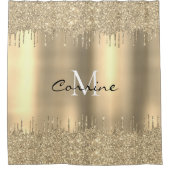 モノグラム14k金ゴールドDblドリッピンググリッターメタリック シャワーカーテン (正面)