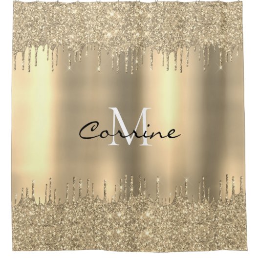 モノグラム14k金ゴールドDblドリッピンググリッターメタリック シャワーカーテン (正面)