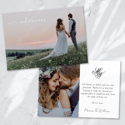 モノグラム2写真結婚書道 サンキューカード