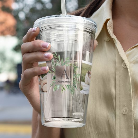 モノグラム2枚の写真 |緑パーソナライズされた枠 アクリルタンブラー