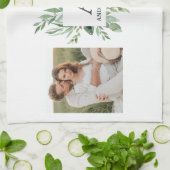 モノグラム2枚の写真 |緑パーソナライズされた枠 キッチンタオル (折り畳み)