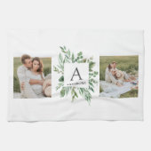 モノグラム2枚の写真 |緑パーソナライズされた枠 キッチンタオル (横)