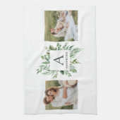モノグラム2枚の写真 |緑パーソナライズされた枠 キッチンタオル (縦)