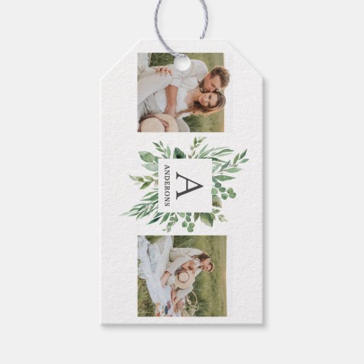 モノグラム2枚の写真 |緑パーソナライズされた枠 ギフトタグ (正面)