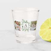 モノグラム2枚の写真 |緑パーソナライズされた枠 ショットグラス (正面)