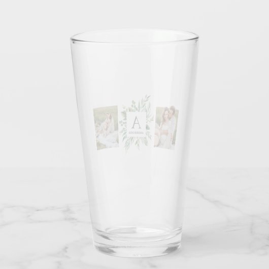 モノグラム2枚の写真 |緑パーソナライズされた枠 タンブラーグラス (裏面)