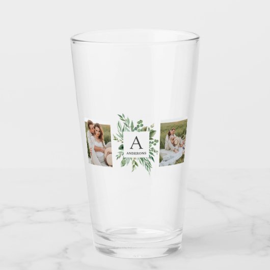 モノグラム2枚の写真 |緑パーソナライズされた枠 タンブラーグラス (正面)