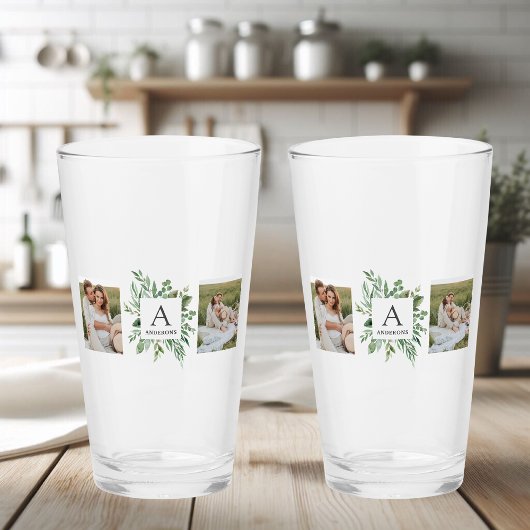 モノグラム2枚の写真 |緑パーソナライズされた枠 タンブラーグラス