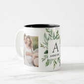 モノグラム2枚の写真 |緑パーソナライズされた枠 ツートーンマグカップ (正面左)