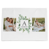 モノグラム2枚の写真 |緑パーソナライズされた枠 ラージペーパーバッグ (正面)