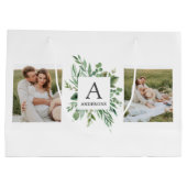 モノグラム2枚の写真 |緑パーソナライズされた枠 ラージペーパーバッグ (裏面)