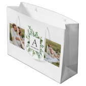 モノグラム2枚の写真 |緑パーソナライズされた枠 ラージペーパーバッグ (裏面アングル)