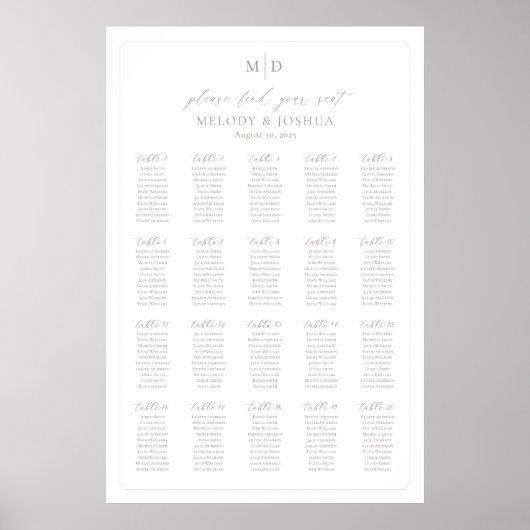 モノグラム20テーブルあなたの座席表を見つける ポスター (正面)