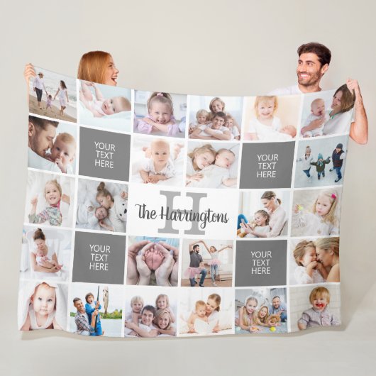 モノグラム24フォトコラージュカスタムパーソナライズされた フリースブランケット (インサイチュ)