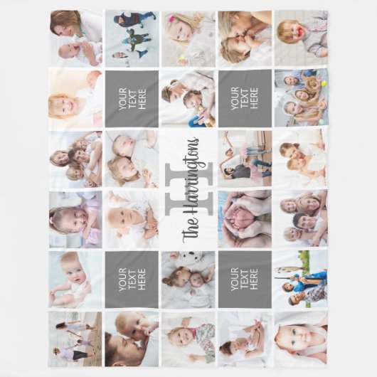 モノグラム24フォトコラージュカスタムパーソナライズされた フリースブランケット (正面)