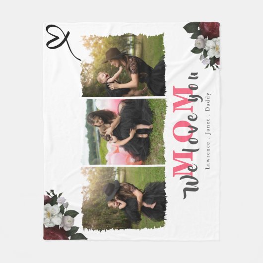 モノグラム3写真コラージュマザーファミ結婚リーまたは フリースブランケット (正面)