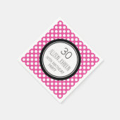 モノグラム30th誕生日ナプキンピンクのドット スタンダードカクテルナプキン (角)