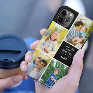 モノグラム4枚の写真付きパパの人生が最高の人生 ブラック iPhone 11 PRO MAXケース