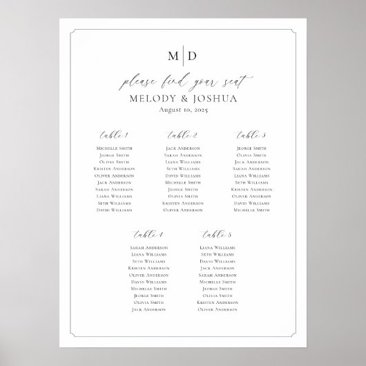 モノグラム5テーブル席の座席表を見つける ポスター (正面)