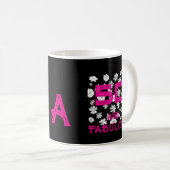 モノグラム50と素晴らしいフローラ白黒ピンク コーヒーマグカップ (正面右)