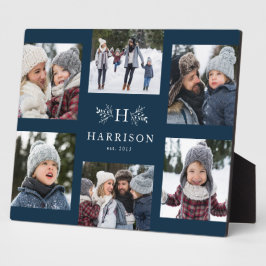 モノグラム6写真コラージュ名素朴な海軍 フォトプラーク