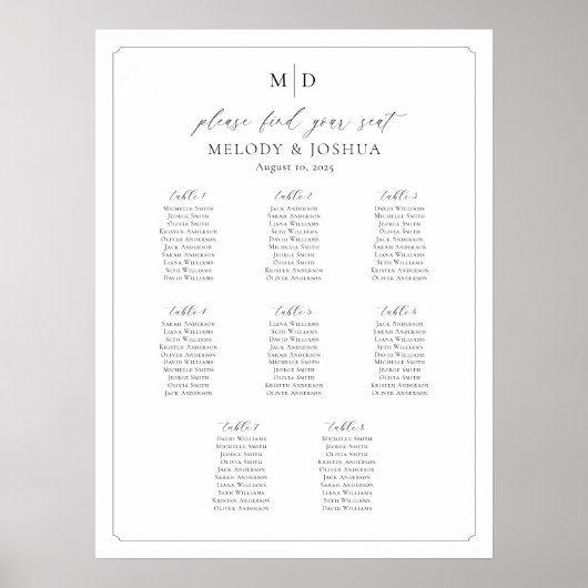 モノグラム8テーブル席の座席表を見つける ポスター (正面)