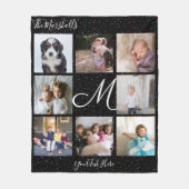 モノグラム8フォトコラージュカラフル紙吹雪ブラック フリースブランケット (正面)