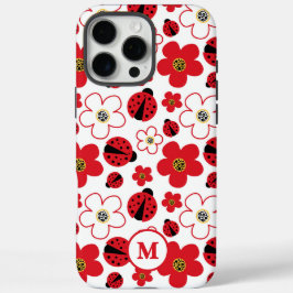 モノグラム かわいいてんとう虫 赤 白 花柄 iPhone 16 PRO MAXケース