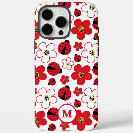 モノグラム かわいいてんとう虫 赤 白 花柄 Case-Mate iPhoneケース (裏面)