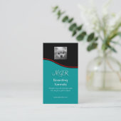 モノグラム、かわいいポメラニア犬子犬、赤いスウッシュ 名刺 (スタンド正面)