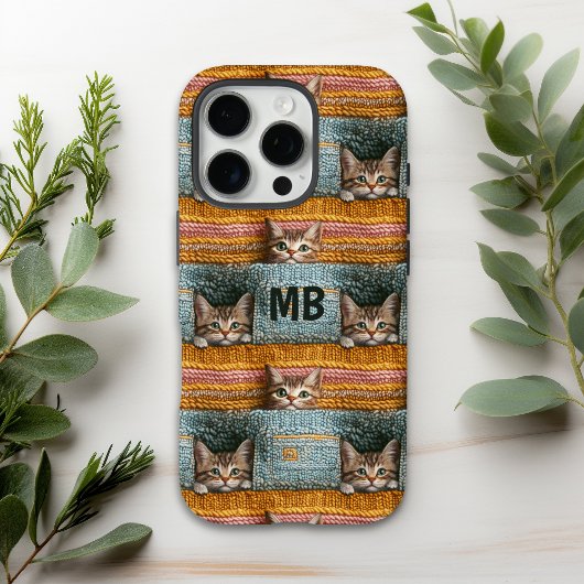 モノグラム かわいい猫の編み物デザイン 女子向け オーダーメイド Case-Mate iPhoneケース