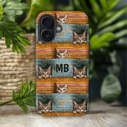 モノグラム かわいい猫の編み物風 ガーリーな名入れグッズ Case-Mate iPhoneケース
