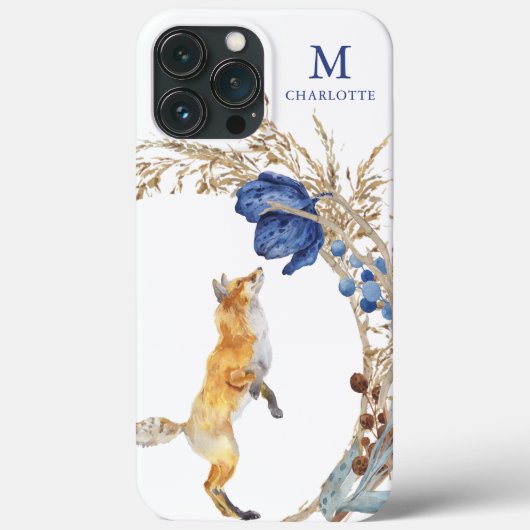 モノグラム かわいい 森のキツネ 水彩 花の名前 Case-Mate iPhoneケース (裏面)