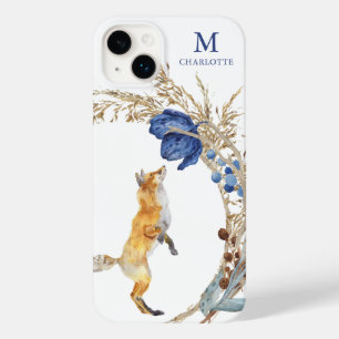 モノグラム かわいい 森のキツネ 水彩 花 名前 Case-Mate iPhone 14 PLUSケース