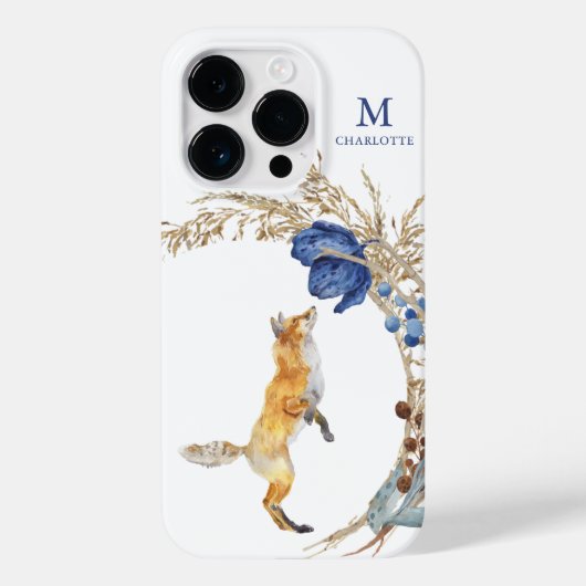モノグラム かわいい 森のキツネ 水彩 花 名前 Case-Mate iPhoneケース (裏面)