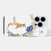 モノグラム かわいい 森のキツネ 水彩 花 名前 iPhoneケース (裏面横)