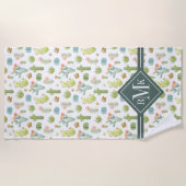 モノグラム|のかわいいサボテンの永続的なパターン ビーチタオル (正面)