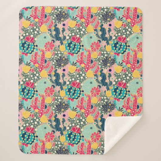 モノグラム|のカラフルな水玉模様のサボテンパターン シェルパブランケット (正面)