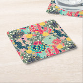 モノグラム|のカラフルな水玉模様のサボテンパターン スクエアペーパーコースター (アングル)