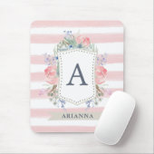 モノグラム|のストライプが付いている花の水彩画の頂上 マウスパッド (マウス)