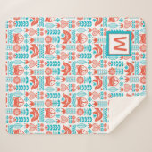 モノグラム|のフィンランドのキツネ及び鳥の民芸パターン シェルパブランケット (正面(横))