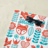 モノグラム|のフィンランドのキツネ及び鳥の民芸パターン ビーチタオル (インサイチュ)