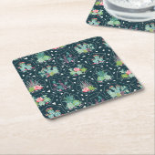 モノグラム|の幾何学的なSucculentsパターン スクエアペーパーコースター (アングル)