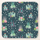 モノグラム|の幾何学的なSucculentsパターン スクエアペーパーコースター (正面)