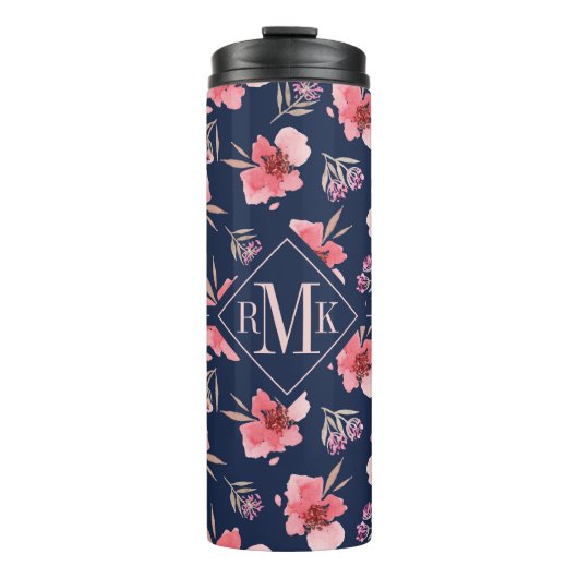 モノグラム|の暗いピンクの水彩画パターン タンブラー (正面)