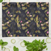 モノグラム|の暗い夏の夜のサボテンパターン キッチンタオル (折り畳み)