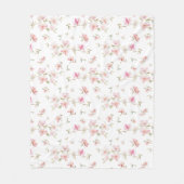 モノグラム|の柔らかいピンクの水彩画の花模様 フリースブランケット (正面)