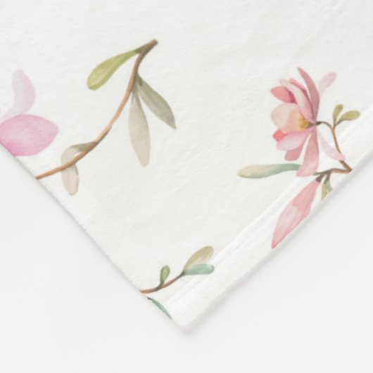 モノグラム|の柔らかいピンクの水彩画の花模様 フリースブランケット (角)