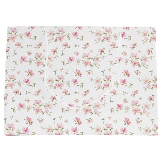 モノグラム|の柔らかいピンクの水彩画の花模様 ラージペーパーバッグ (正面)