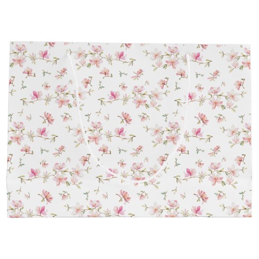 モノグラム|の柔らかいピンクの水彩画の花模様 ラージペーパーバッグ (裏面)